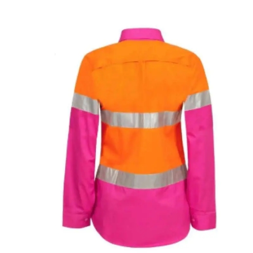 Picture of WorkCraft, Womens, Shirt, Long Sleeve, Lightweight, Hi Vis, Two Tone, Vented, Cotton Drill, CSR Reflective Tape